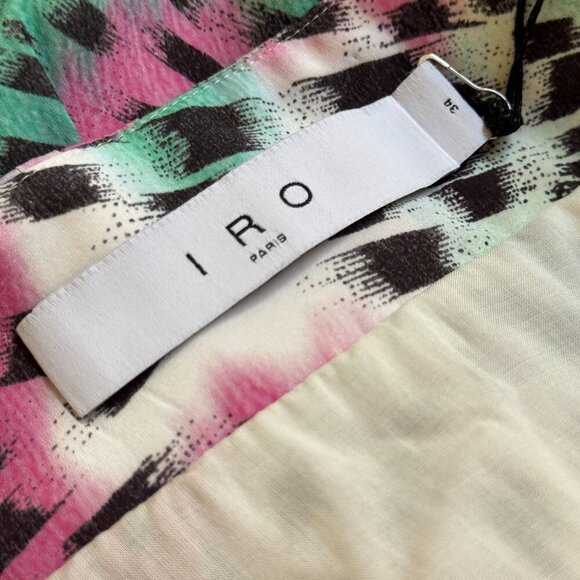 IRO Paris Womens Silk Louzia‎ Ruffle Mini Skirt Sz FR 34/ US 2 Pink Green Party - Picture 11 of 13